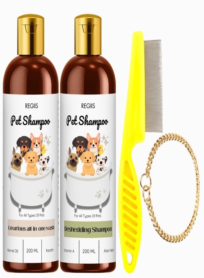REGIIS Pet Shampoo Set, Luxurious All-in-One Wash and Deshedding Formula with Flea Comb, 200ml, 2 Pack(4 Pack) - Image 1